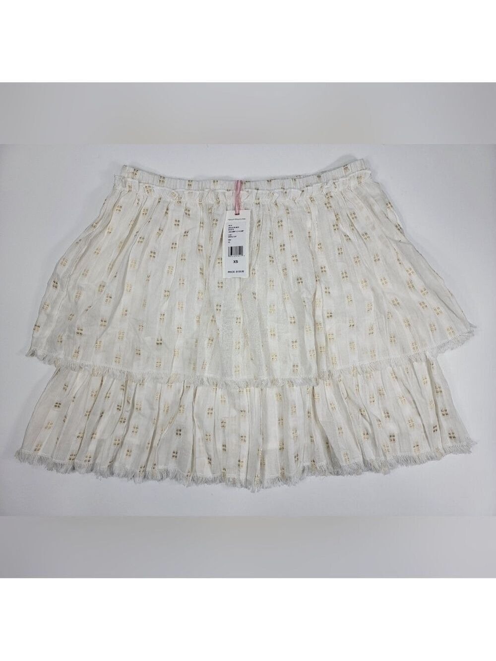 NEW Vineyard Vines LUREX DOBBY FRINGE FLOUNCE Skirt White Gold Shimmer Ruffle XS